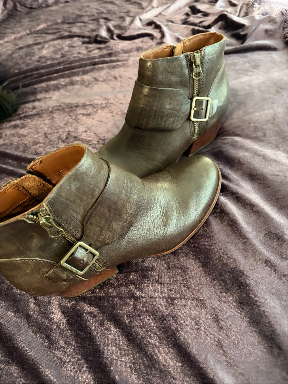 Kork-Ease Brown Leather Ankle Booties with Side Buckle